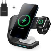 Frenkies® 4-in-1 Draadloze Oplader - 15W Snellader - Iphone oplader - Qi Oplaadstation - Dockingstation - MagSafe - Apple Watch & Airpods - Wireless Charger
