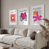 Abstracte Poster Set - 3 stuks - 30x40 cm - Henri Matisse - Keith Haring - Love - Kunst - Vintage - Wanddecoratie - Muurdecoratie