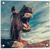 WallClassics - Tuinposter – Paard met Open Bek - 50x50 cm Foto op Tuinposter (wanddecoratie voor buiten en binnen)