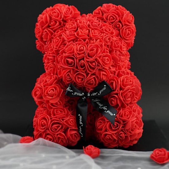 Ours rose - Ours - Rose - Fleurs - Fleur artificielle - Avec coffret cadeau - Saint-Valentin - Saint-Valentin - Cadeau Saint-Valentin - Anniversaire - Fête des Mères - Cadeau fête des mères - 28 cm - Rouge