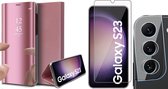 Hoesje geschikt voor Samsung Galaxy S23 - Screenprotector GlassGuard & Camera Lens Screen Protector - Book Case Spiegel Roségoud