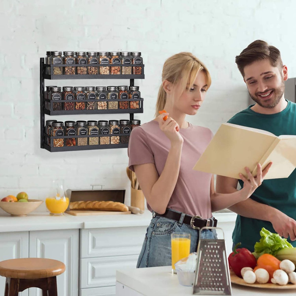 ITHKFU Étagère à épices suspendue 2 pièces, étagère organisateur de support  à etagere de cuisine, support à épices suspendu peu encombrant, support à etagere  rangement sans perçage, 40cm en destockage et reconditionné