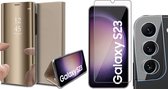 Hoesje geschikt voor Samsung Galaxy S23 - Screenprotector GlassGuard & Camera Lens Screen Protector - Book Case Spiegel Goud