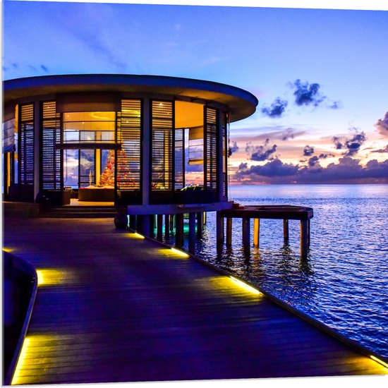 Acrylglas - Resort - op het Water in de Malediven - 80x80 cm Foto op Acrylglas (Met Ophangsysteem)