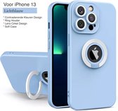 iPhone 13 Hoesje - Ring Houder Case - Lichtblauw - Soft Feel - Armor Ring - Shockproof Beschermhoesje - Waterproof - Anti-fall