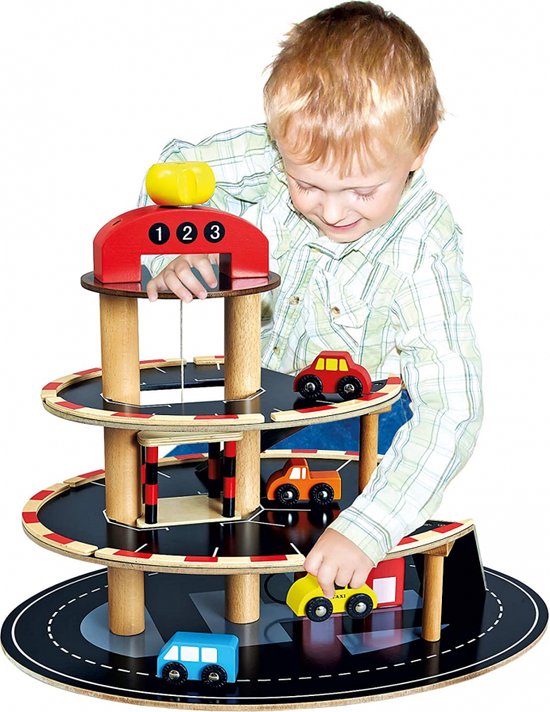 Houten Parkeergarage Met Lift En Accessoires - Educatief Speelgoed Voor Kinderen