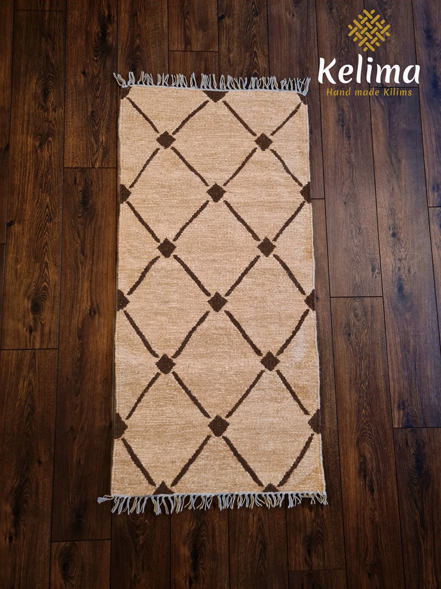 Kelima Handgemaakt Wollen Vloerkleed - 70x140 cm - 100% Natuurlijk - Naturel