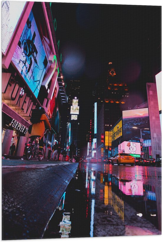 Vlag - Plein Times Square in Nacht - 60x90 cm Foto op Polyester Vlag