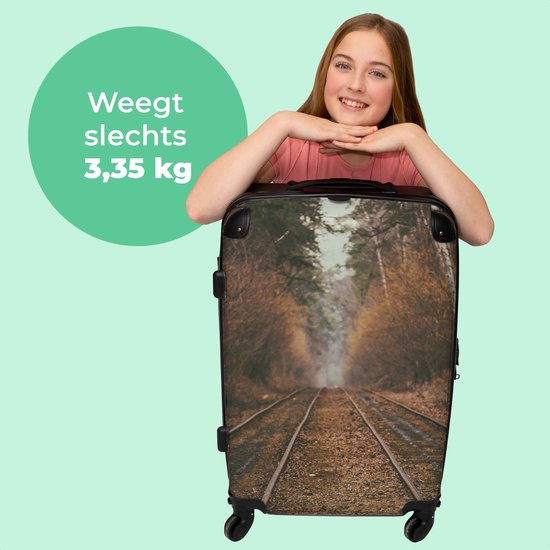NoBoringSuitcases.com® Valise grande - Chemin - Arbre - Forêt - Automne - Valise trolley avec serrure TSA - Avec roulettes - 90 litres - Valise de voyage - 66 cm