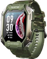 Belesy® Covert - Smartwatch Heren –Horloge – Navigatie - Stappenteller – Calorieën - Hartslag – Sporten - Je eigen foto als wijzerplaat - Kleurenscherm - Full Touch – Groen camouflage – Siliconen - Moederdag