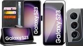 Hoesje geschikt voor Samsung Galaxy S23 - Screenprotector FullGuard & Camera Lens Screen Protector - Book Case Leer Pasjeshouder Zwart