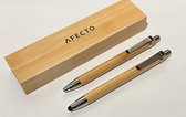 Afecto pennenset - 1 balpen + 1 touchfunctie balpen - duurzaam bamboe - soepel schrijfcomfort - touchfunctie voor smartphones en tablets