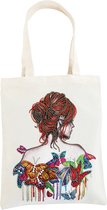 Diamond painting Shoppingtas - Beigé - voor zelf nog te painten - Vrouw met versierde rug