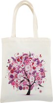 Diamond painting Shoppingtas - Beigé - voor zelf nog te painten - Prachtige bloemen boom - roos