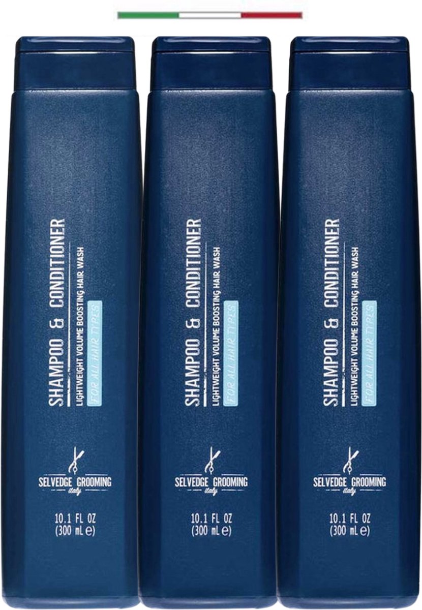 Selvedge Grooming Shampoo met Conditioner - 3 x 300 ml - Hair - Shampoo Mannen - Shampoo Voordeelverpakking