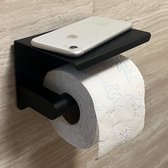 Porte-rouleau de papier toilette avec étagère Springos - Zwart - Auto-adhésif - Sans Embouts - Porte-rouleau de papier toilette en acier inoxydable