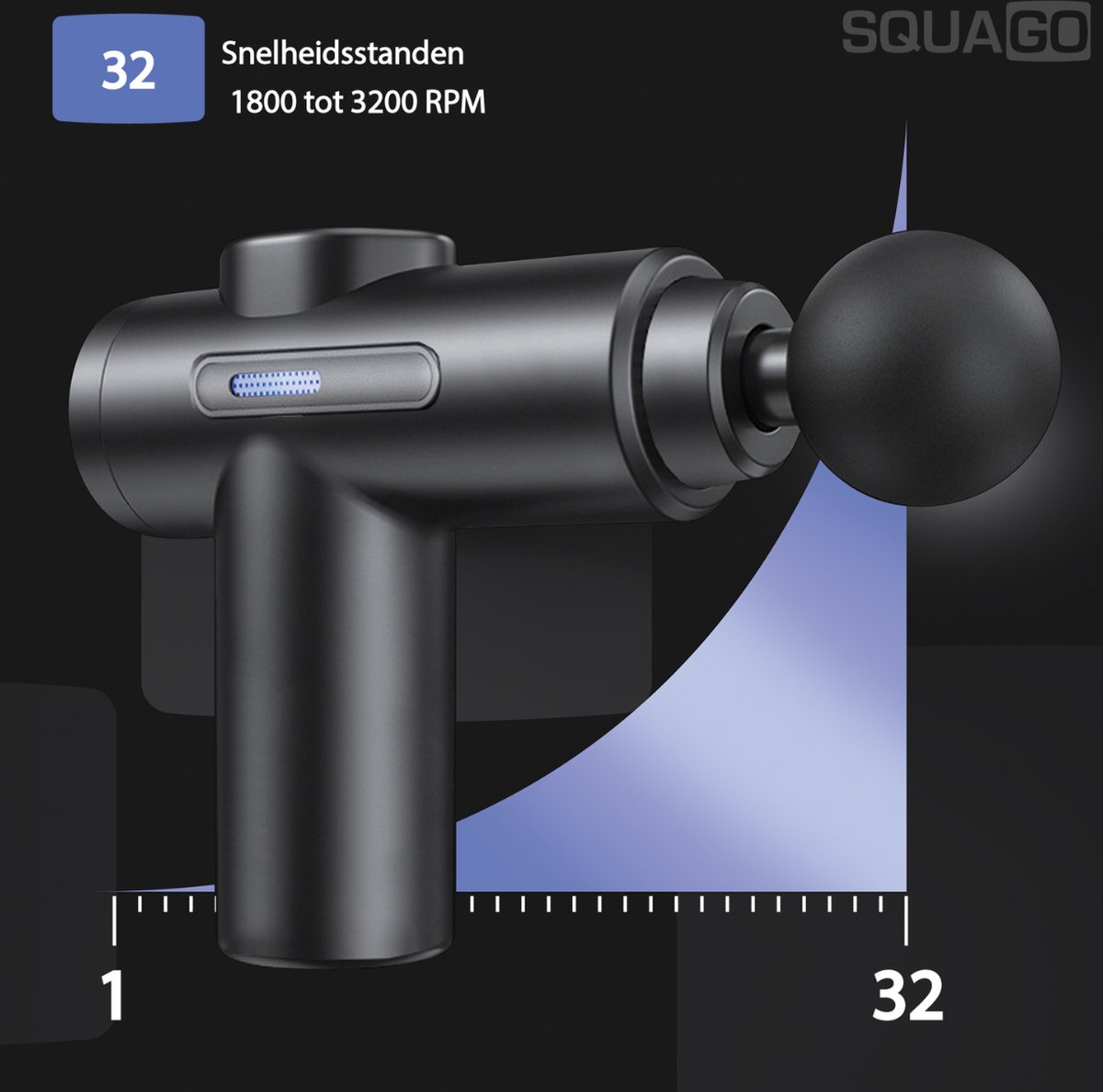 Vertrex SQ-1000 Massage Gun: 32 standen, 10 koppen, compact thumbnail 5