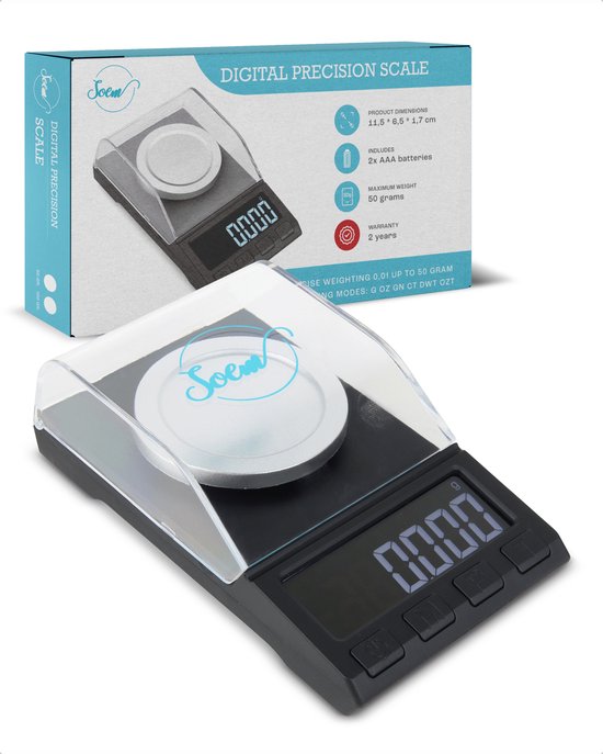 SOEM® Digitale Precisie Weegschaal 0 01 gram - 0,001 tot 100 gram Tarra functie - Pocket scale - Juweliersweegschaal