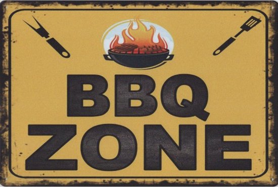 Wandbord Humor Eten Man Cave Tuin - BBQ Zone / Barbecue Zone