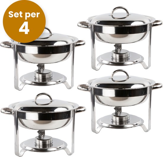 Foto: Alora chafing dish rond 4 5l per 4 geschikt voor soep buffet set van 4 voedsel verwamer voedsel warmhouden met deksel buffetwarmer roestvrij staal 4 5 liter inhoud warmhoudplaat bain maria warmhoudbakken warmhoudschalen