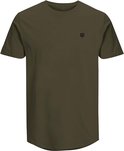Olijfgroen t-shirt met kleine zwarte logoprint op de borst.