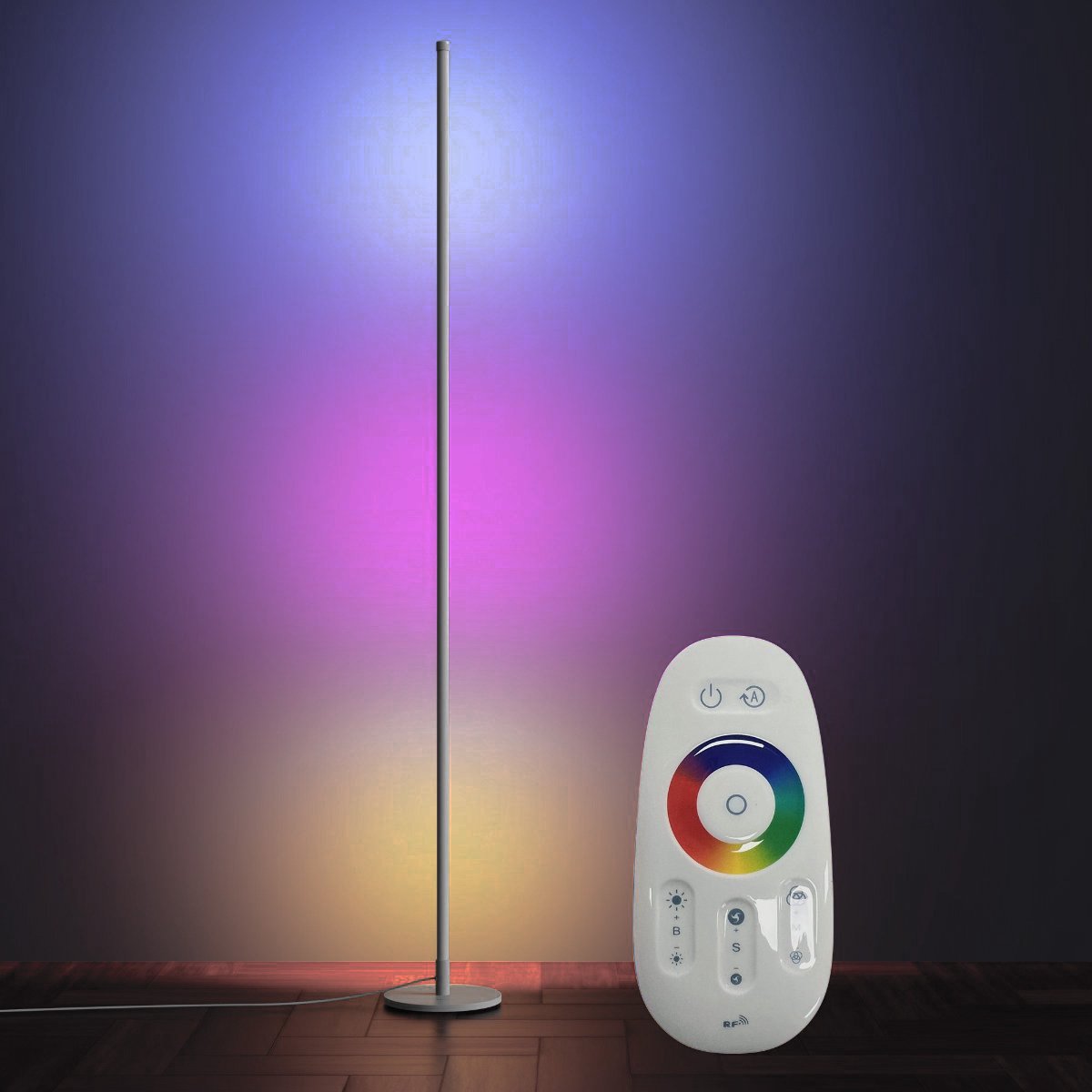 Realight Vloerlamp - Staande Lamp - Stalamp - Hoeklamp - LED - RGB - Dimbaar - 146 cm - 3 Meter snoerlengte - Wit - Inclusief afstandsbediening