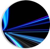 PVC Schuimplaat Muurcirkel - Blauwe en Paarse Neon Strepen in Zwarte Omgeving - 20x20 cm Foto op Muurcirkel (met ophangsysteem)