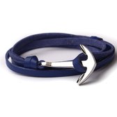 Kungu luxe rope armband voor heren en dames - Leder DonkerBlauw - Zilveren Anker - Outdoor Milano line - Cadeau - Geschenk - Voor Man - Vrouw - Armbandje - Jewellery