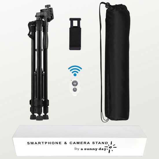 Statief camera & smartphone met afstandsbediening - Tripod smartphone - Tripod camera - Statief voor smartphone - verstelbaar - tot 140 cm hoog - statief iPhone - statief telefoon - a sunny day