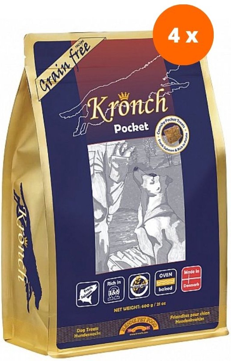 Kronch - 76% Zalmsnacks Pockets Hondensnack - 4 x 600 gram