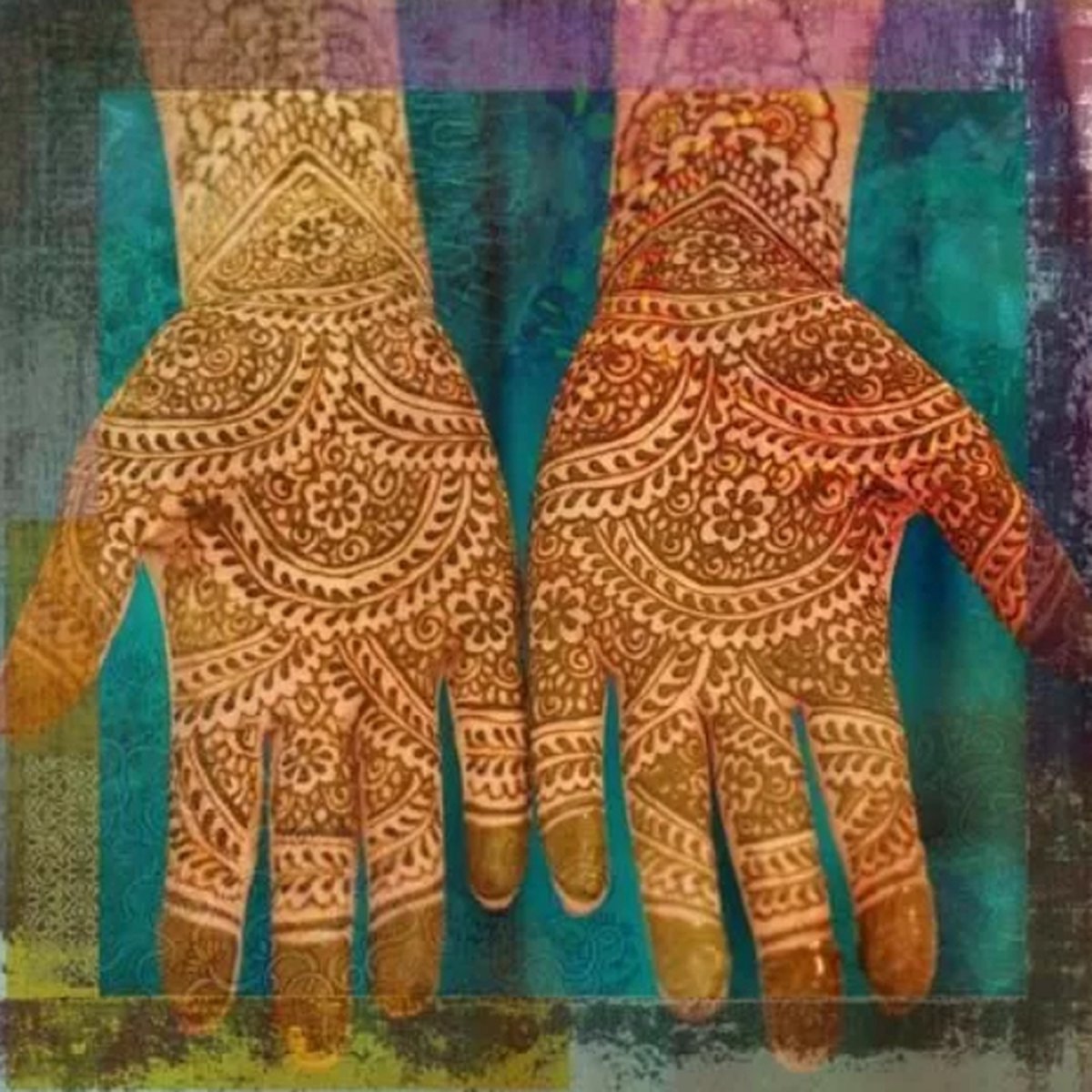 Safaary - Oosters schilderij Mehndi hands Anda Blauw