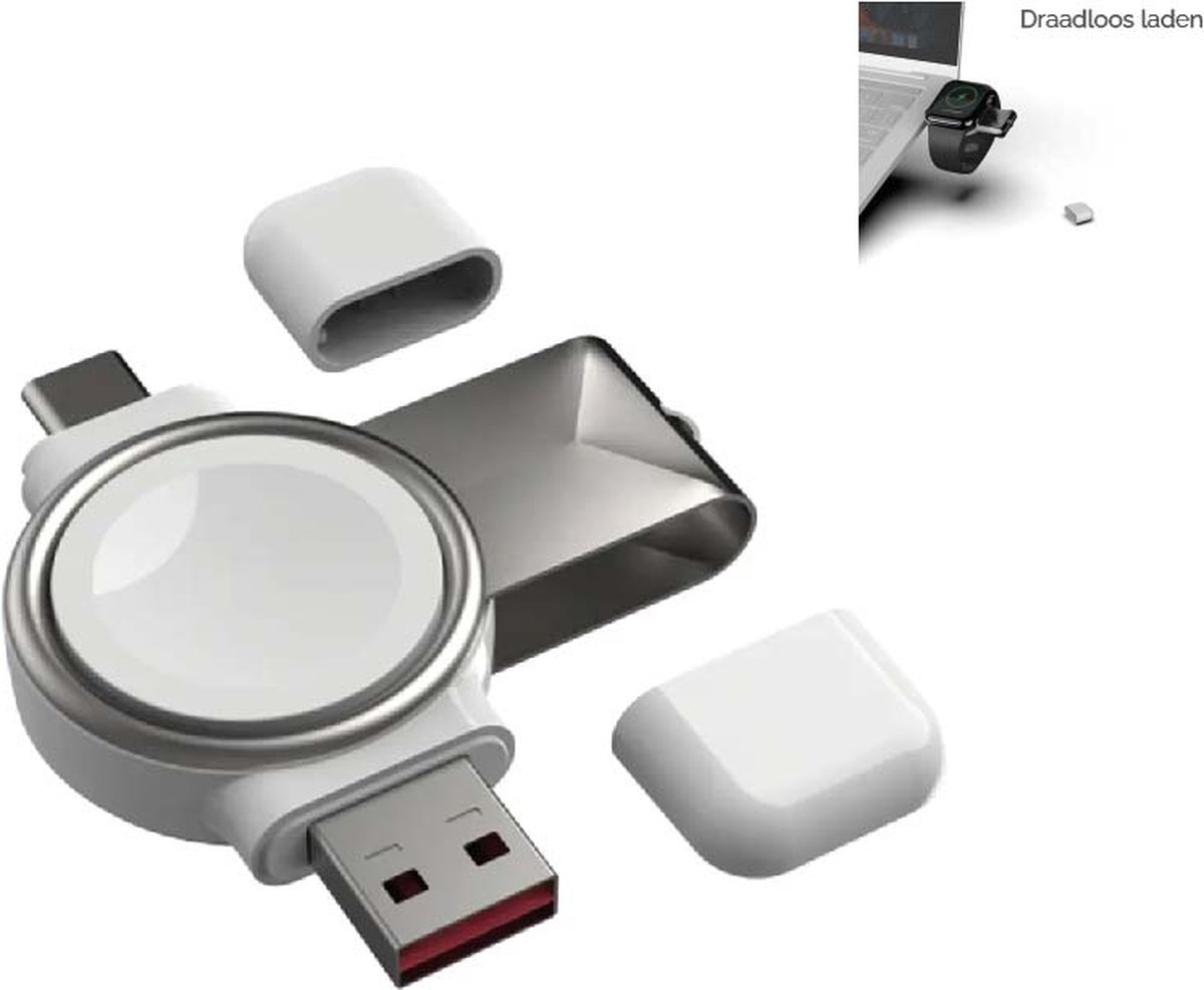 Kuulaa - Powerbank - Apple Watch – Lader – USB-C - USB-A - Apple Watch Oplader - Draadloze Snellader – 3 Watt - Sleutelhanger - KUULAA