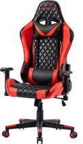 K IKIDO Gaming Chair - Bureaustoel - Game Stoel - Gaming Stoel - In Hoogte Verstelbaar 45 tot 53 CM - Met Nekkussen & Verstelbaar Rugkussen - Kunstleer - Rood/Zwart