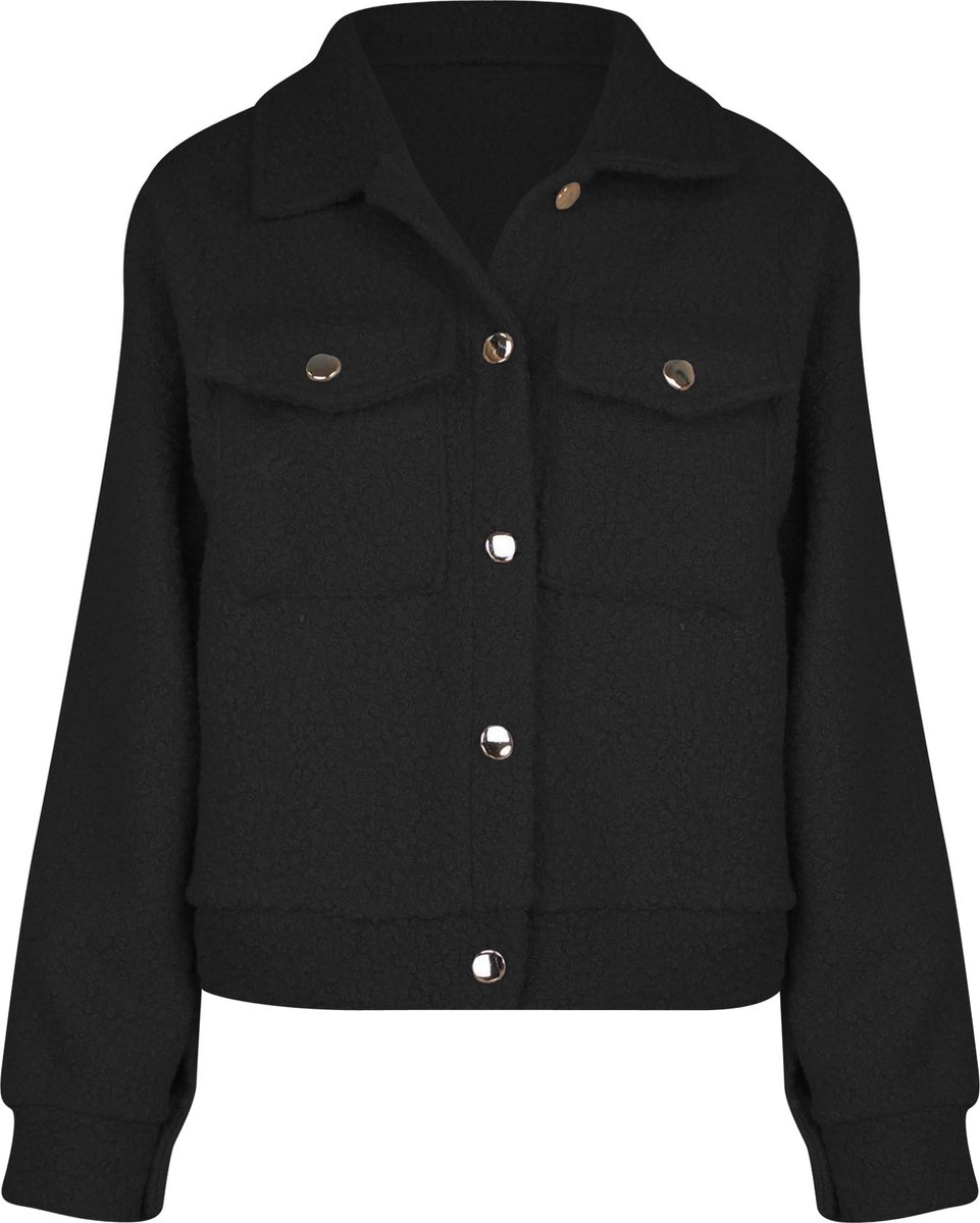 Button Jacket Teddy Zwart