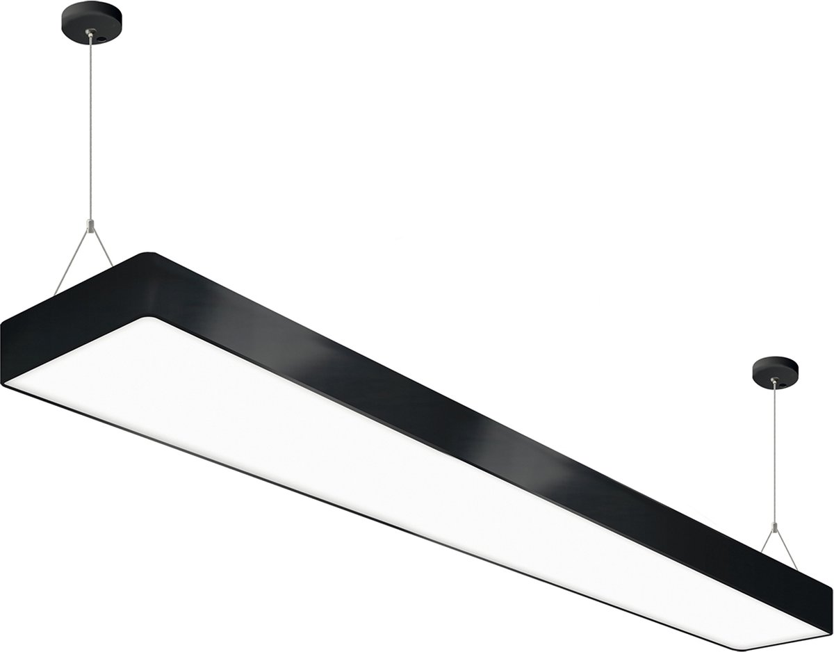 LED Hanglamp 45W - Eetkamer / Bureaulamp - Natuurlijk Wit 4100K - 4880 Lumen- Mat Zwart Aluminium - 120cm