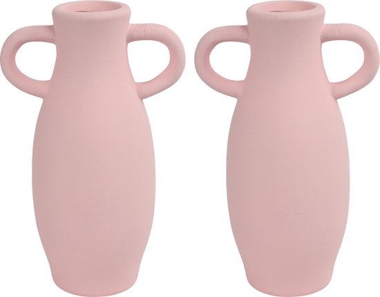 Vase Amphora Countryfield - 2x pièces - terre cuite rose - D12 x H20 cm