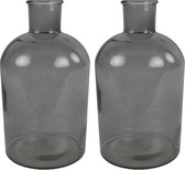 Countryfield bloemen/takken Vaas - 2x stuks - grijs glas - fles - D14 x H27 cm