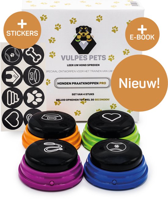Vulpes Pets® PRO Praatknop voor Honden - Dogbuttons - Laat uw Huisdier spreken - Hondenspeelgoed - Honden training - Incl. E-Book & Trainingsstickers
