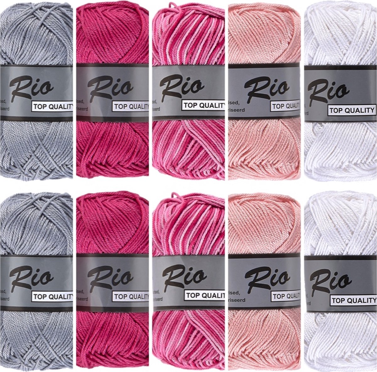 Rio katoen garen pakket - roze grijs multi en uni kleuren - 10 bollen van 50 gram