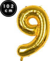 Fienosa Cijfer Ballonnen - Nummer 9 - Goud Kleur - 101 cm - XL Groot - Helium Ballon - Verjaardag Ballon