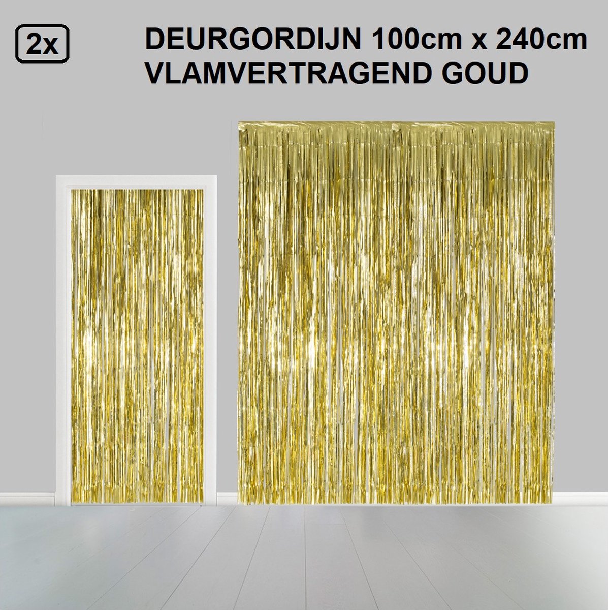 2x Folie gordijn metallic 2,4m x 1m goud - Decoratie festival themafeest huwelijk Hollywood gala disco glitter and glamour wanddeco