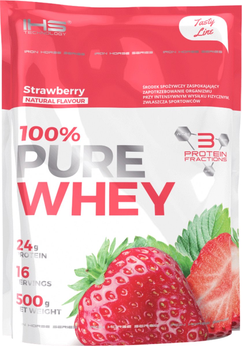 IHS Technology - 100% Pure Whey Protein Blend: isolaat, hydrolysaat, concentraat - 80g proteine - 0,5g suiker - 500g - Aardbei - NEW!!!