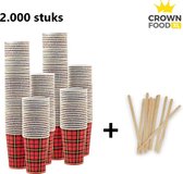 2 000 gobelets en carton 180 ml + agitateurs en bois - jetables - tartan scotty - Crown Food XL®