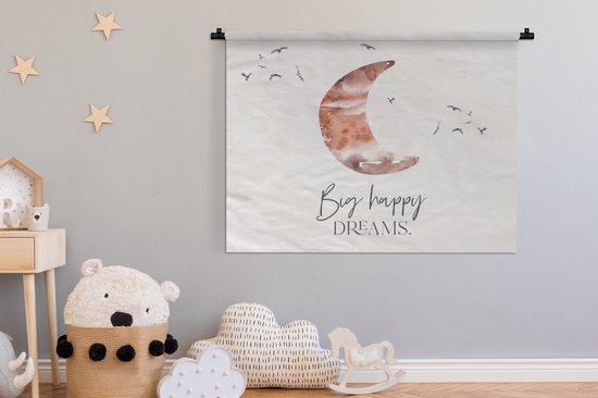 Wandkleed - Wanddoek - Kinderen - Spreuken - Big happy dreams - Jongens - Meisjes - Waterverf - 150x112 cm - Wandtapijt