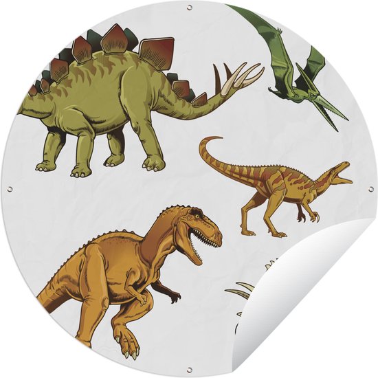 Tuincirkel Dinosaurus - Tekening - Kinderen - Jongens - Kinderen - 120x120 cm - Ronde Tuinposter - Buiten XXL / Groot formaat!