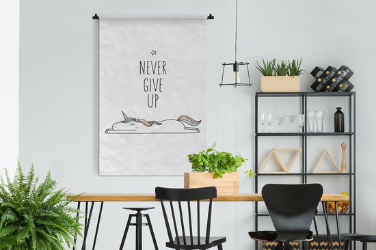 Tapisserie - Tapisserie - Unicorn - Enfants - Citations - Ne jamais abandonner - Filles - 120x180 cm - Tapisserie