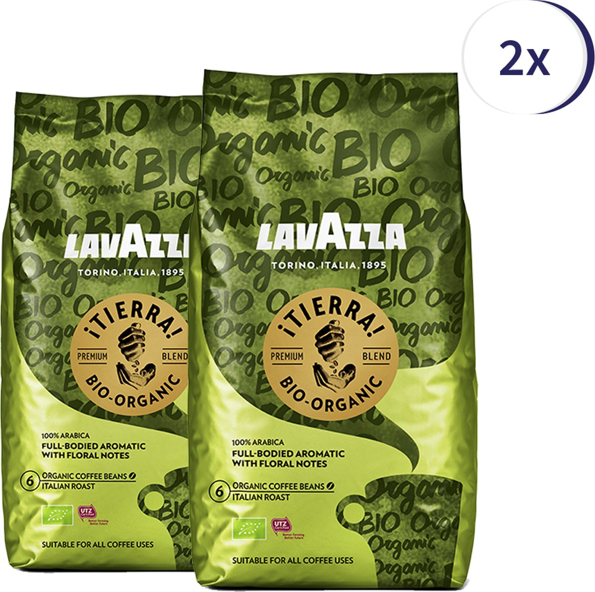 Lavazza Tierra Organic Beans koffiebonen 1kg x2