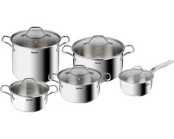 Tefal Intuition Pannenset 5-Pannen kookset - Steelpan Ø 16 cm, kookpan 18/20/24 cm, soeppan 22 cm - Zilver