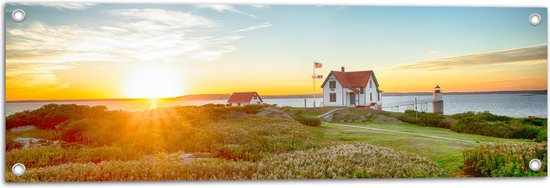 WallClassics - Tuinposter – Zonsondergang bij Boederijen - 90x30 cm Foto op Tuinposter (wanddecoratie voor buiten en binnen)