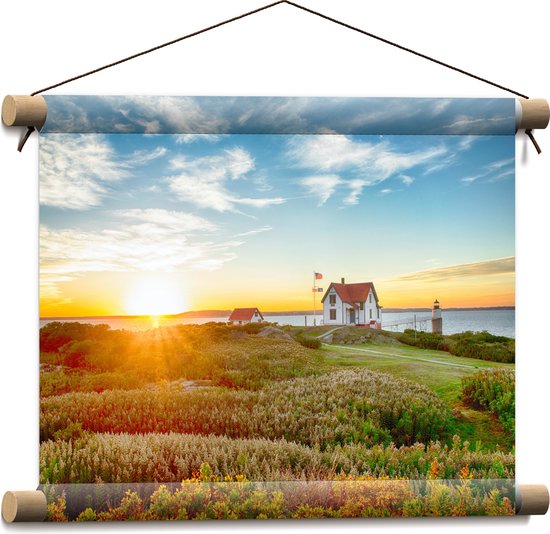WallClassics - Affiche Textile - Coucher de Soleil à la Ferme - 40x30 cm Photo sur Textile